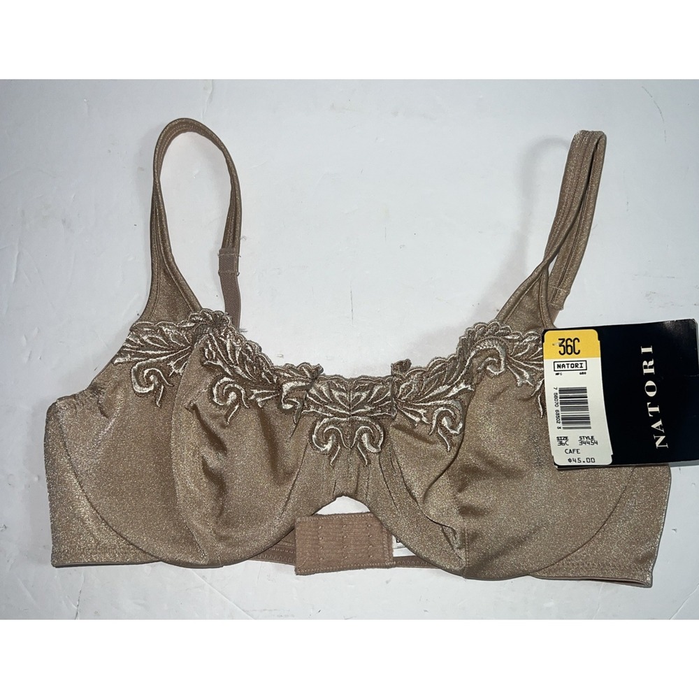 NATORI Size 36C Bra Beige 34454 Underwire Contour Embroidered Scrollwork-New